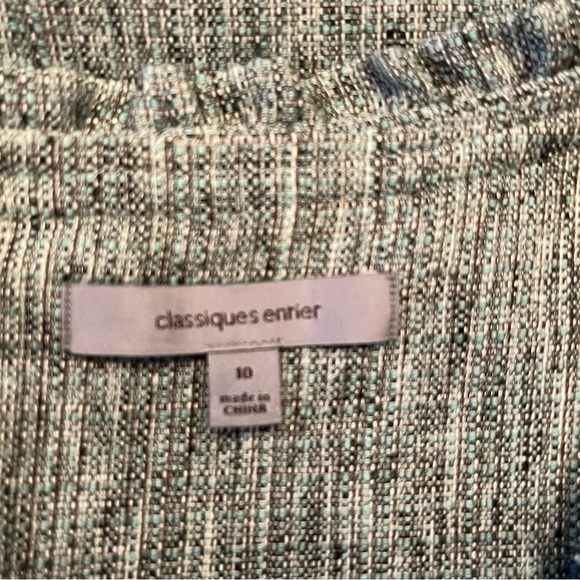 Classiques Entier Dress Women 10 Gray Tweed Ruffle Neck Sleeveless Sheath Career - Picture 4 of 9